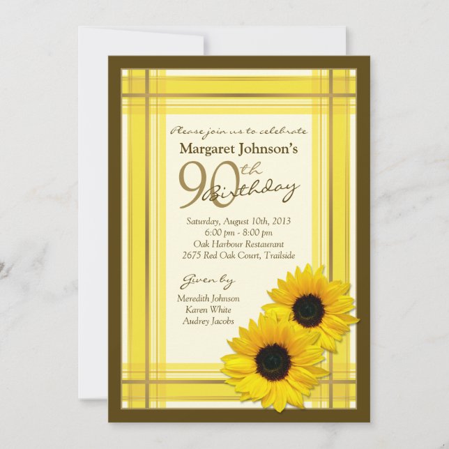 90e Invitation d'anniversaire | Tournesol Plaid Pa (Devant)