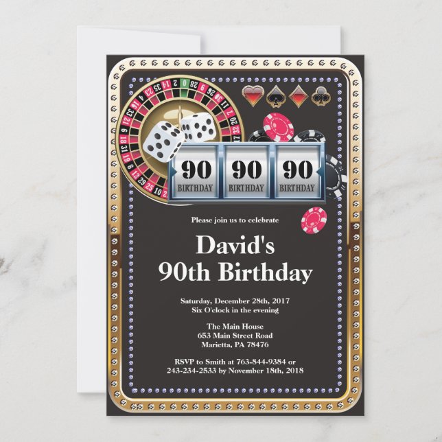 90e Poker Playing Card Casino Invitation Anniversa (Devant)