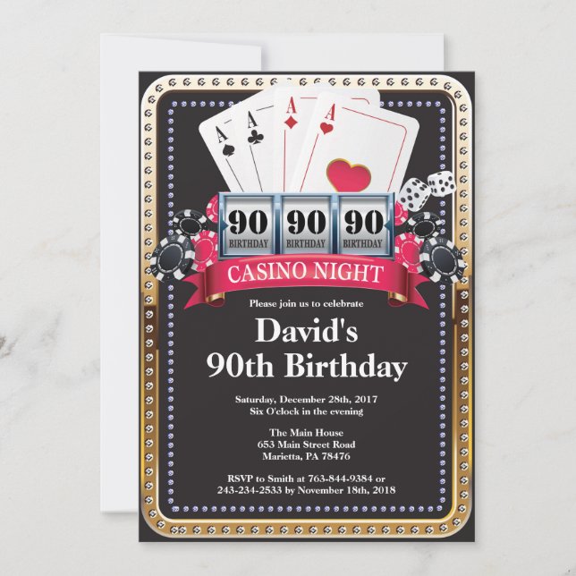 90e Poker Playing Card Casino Invitation d'anniver (Devant)