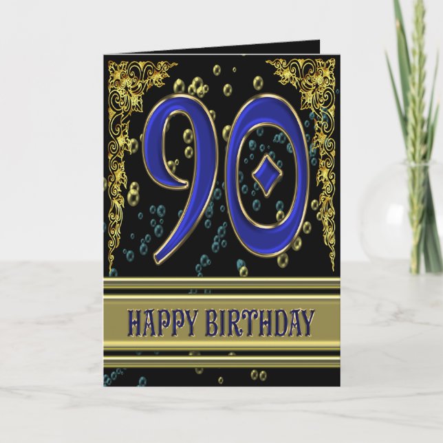 90ème anniversaire carte avec or et bulles (Devant)