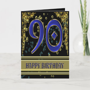 90ème anniversaire carte avec or et bulles