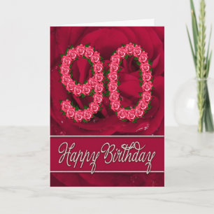 90ème anniversaire de la carte avec rose et feuill