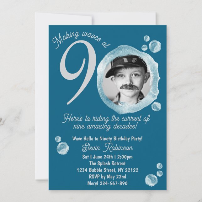90ème Dark Turquoise Bubble Invitation de fête d'a (Devant)