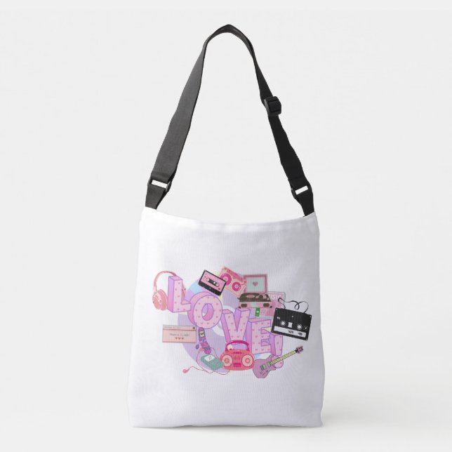90s Love Vibes Tote Bag – Retro Pink Music & Tech  (Devant)