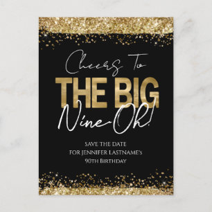 90th Birthday Gold Black Enregistrer la date Carte