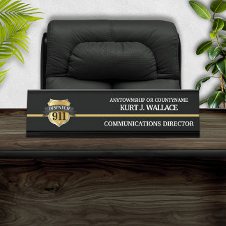 911 Dispatcher Thin Gold Line Bouclier Nom Plaque
