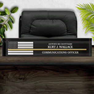 911 Dispatcher Thin Gold Line Flag Desk Nom Plaque