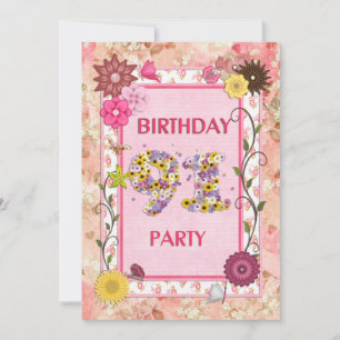91e anniversaire invitation fête avec cadre fleuri