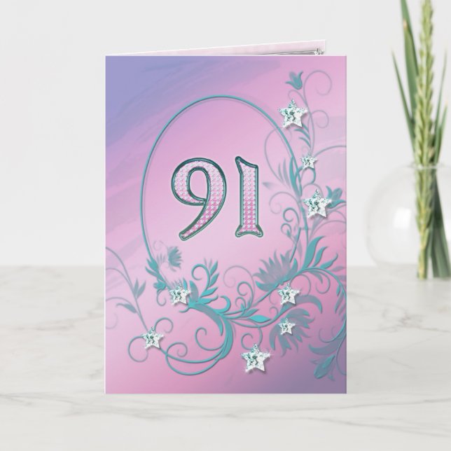 91e carte d'anniversaire avec étoiles en diamant (Devant)