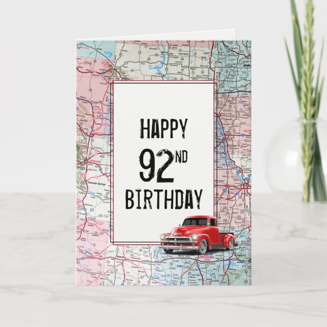 92e anniversaire Camion rouge Retro sur la carte (Devant)
