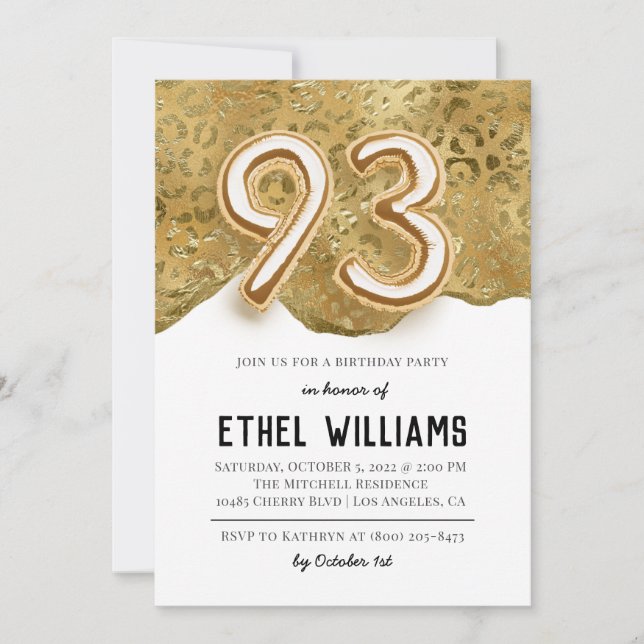 93e anniversaire de fête Invitation (Devant)