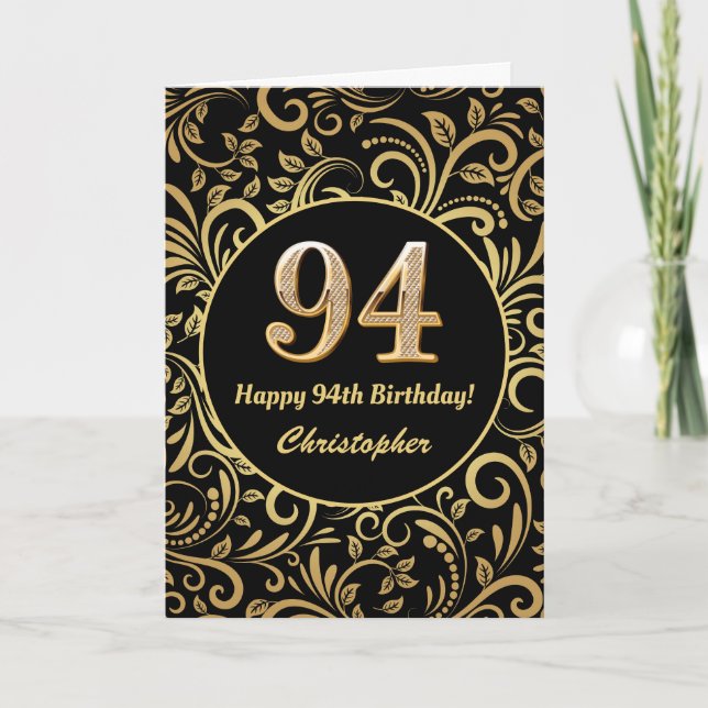 94e anniversaire Modèle floral noir et or (Devant)