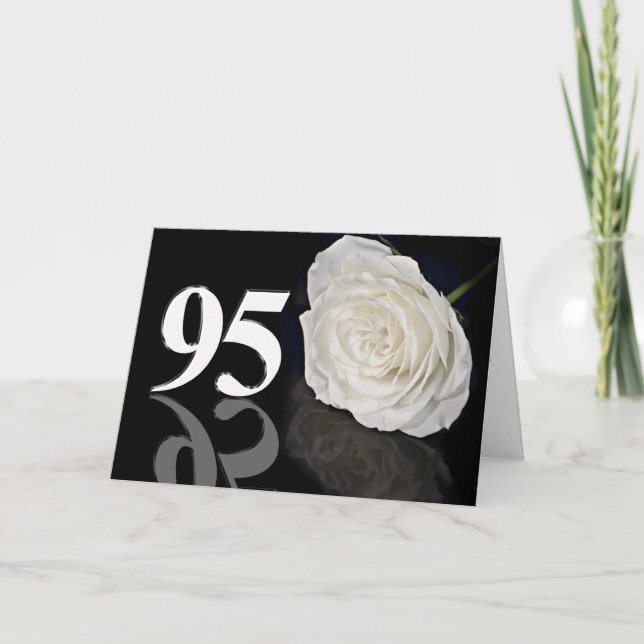 95e Anniversaire Carte avec une rose blanche class (Devant)
