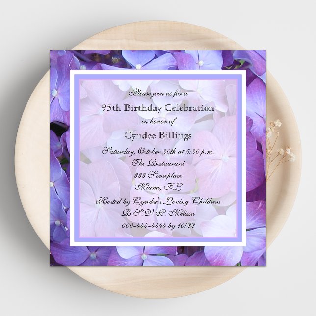 95e anniversaire de fête Invitation Purple Hydrang (Créateur téléchargé)
