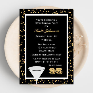 95e anniversaire Invitation de fête 95 et Confetti