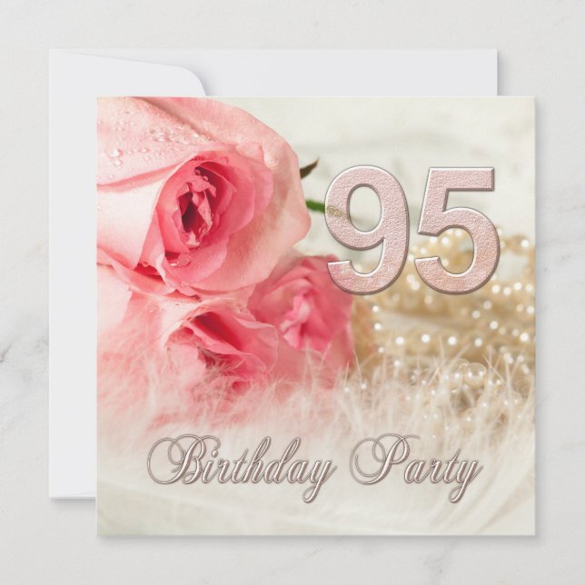 95e anniversaire invitation de fête, roses et perl (Devant)