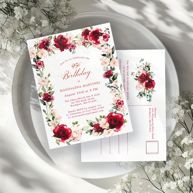 95e anniversaire Red Rose Peony Invitation (Créateur téléchargé)