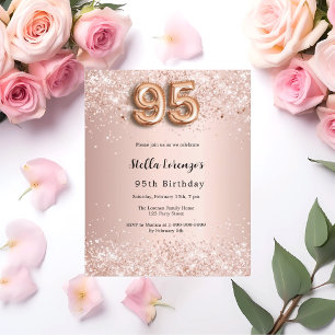 95e anniversaire rose invitation confetti rose or