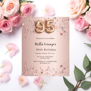 95e anniversaire rose or rose étoiles invitation