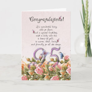 95ème anniversaire carte avec papillons et roses -