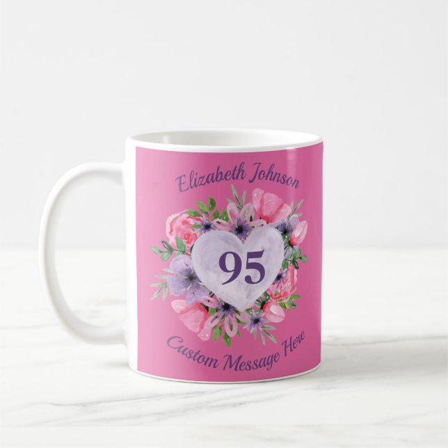 95ème Anniversaire de Mug Rose Floral pour femmes (Gauche)