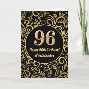 96e anniversaire Modèle floral noir et or