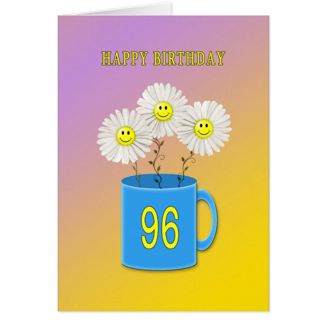 96e carte d'anniversaire avec fleurs joyeux et sou (Devant)
