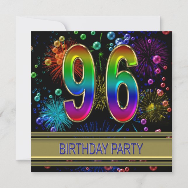 96e fête d'anniversaire Invitation avec bulles (Devant)