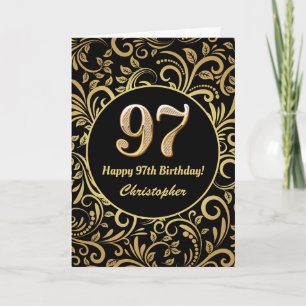97e anniversaire Modèle floral noir et or