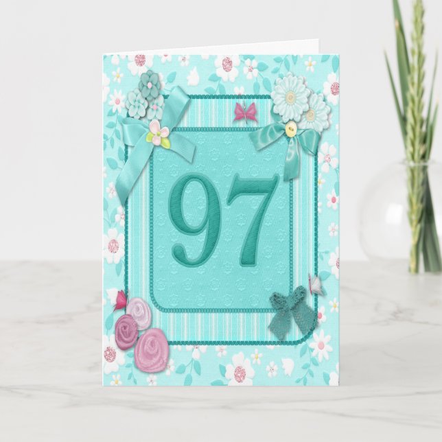 97ème anniversaire carte avec fleurs (Devant)