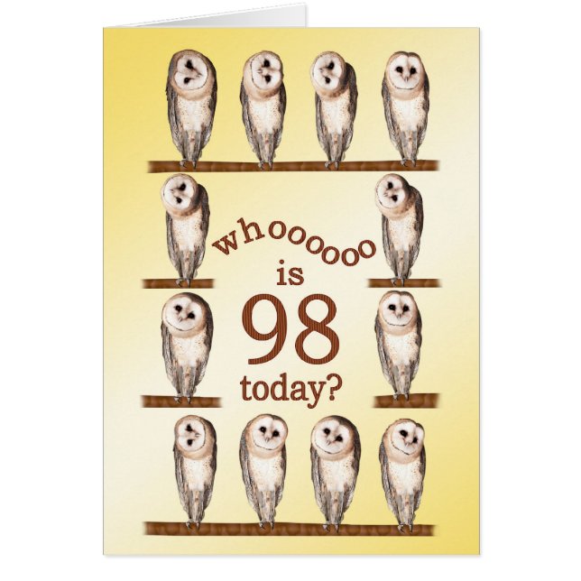 98e anniversaire, Curious owls card. (Devant)