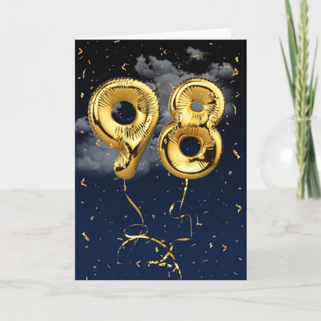 98e Anniversaire Gold Mylar Balloon et carte Confe (Devant)