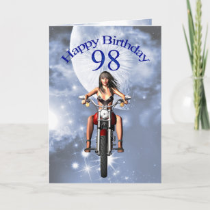 98e carte d'anniversaire avec moto et cycliste