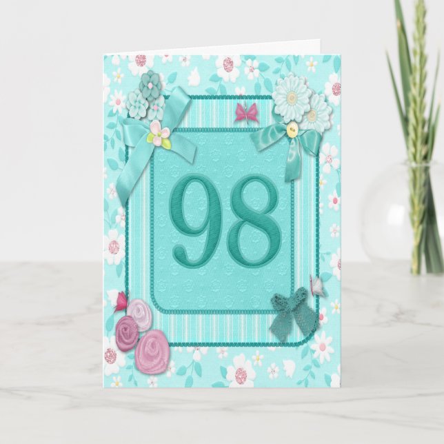 98ème anniversaire carte avec fleurs (Devant)