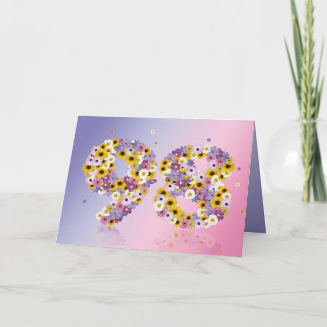 98ème anniversaire carte avec lettres fleuries (Devant)
