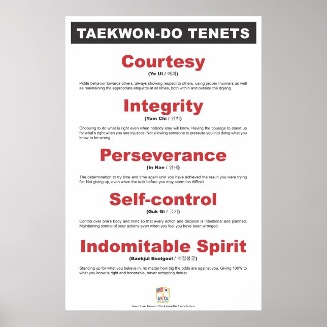 9-1 Poster de Tenets AKTA Taekwon-Do (Devant)