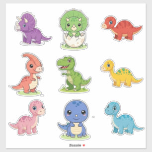 9 Autocollants en vinyle colorés de dinosaures pou