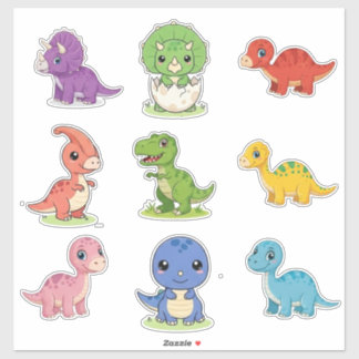 9 Autocollants en vinyle colorés de dinosaures pou