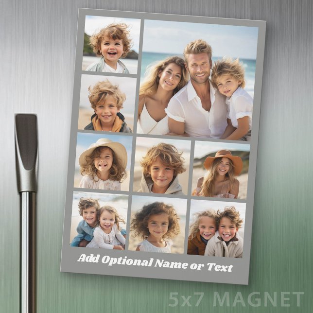 9 Photo Carré Collage - Magnet texte blanc (Photo Magnet - 5x7 size)