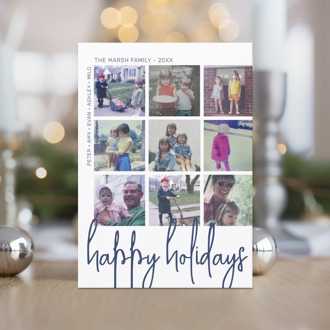 9 Photo Décalage - Carte de vacances de Noël Navy (9 Photo - Happy Holiday Greeting Card)