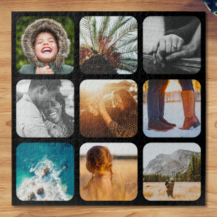 9 Photo Jigsaw Puzzle Modèle Black Roundé Frame