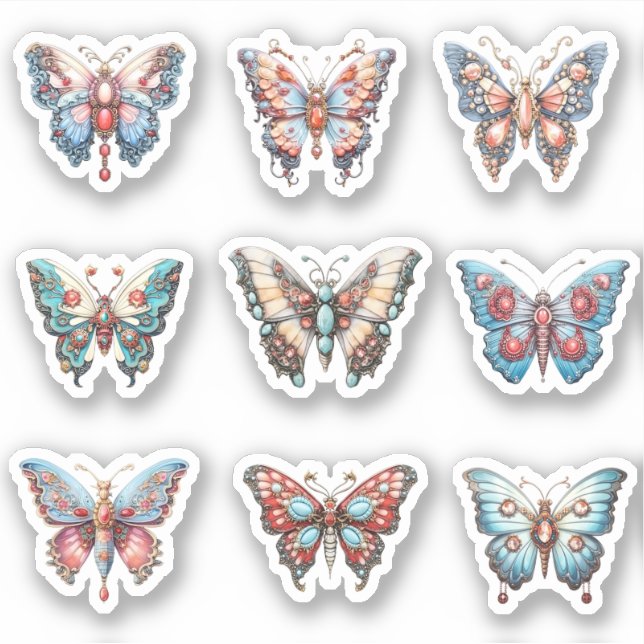 9 Sticker Rococo Butterfly Custom-Cut Vinyl (Devant)