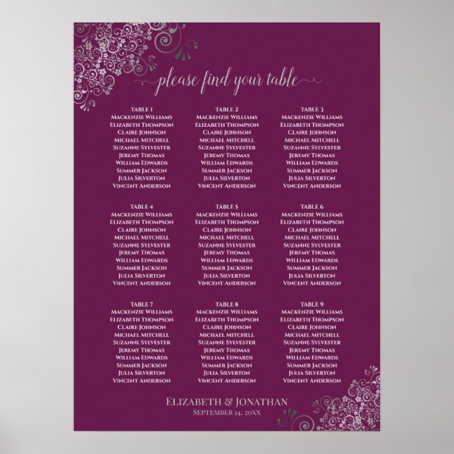 9 Tableau Mariage Cassis & Argent (Devant)