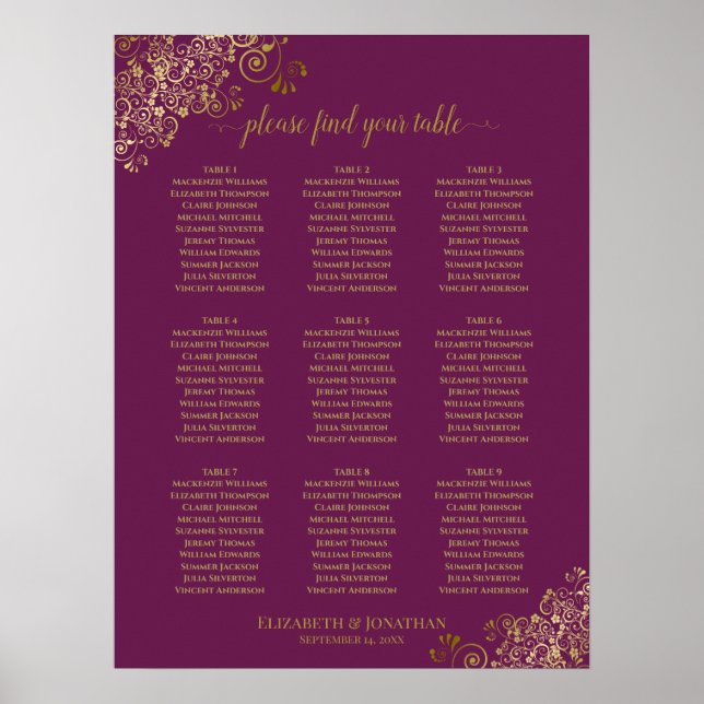9 Tableau Mariage Cassis Cassis Purple & Gold (Devant)