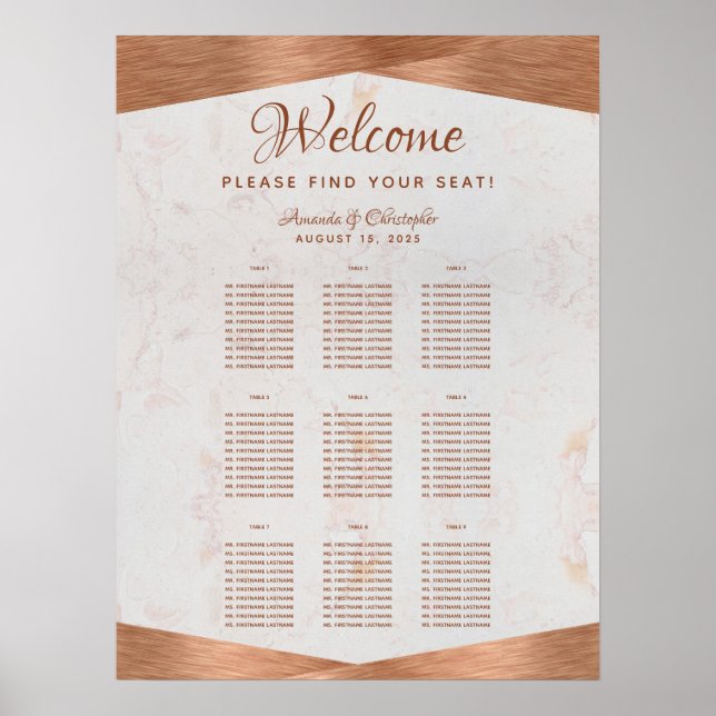 9 Tableau Mariage en cuivre Tableau de siège Marbr (Devant)