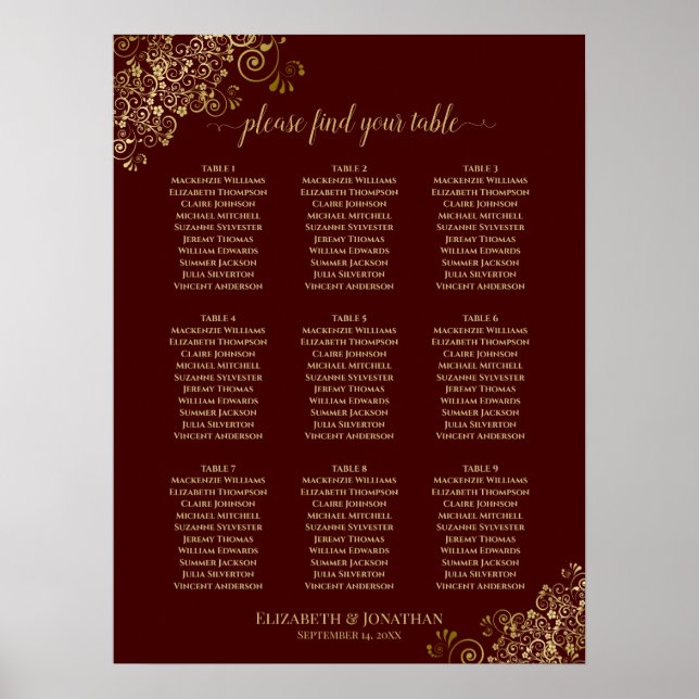 9 Tableau Mariage Planche d'or sur Auburn (Devant)