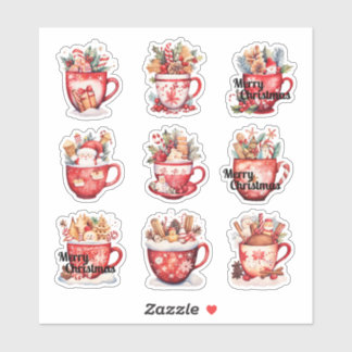 9 Tasses de Noël Autocollant Vinyle Découpe sur Me