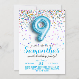 9e anniversaire Confetti Invitation