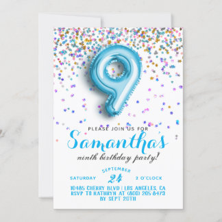 9e anniversaire Confetti Invitation