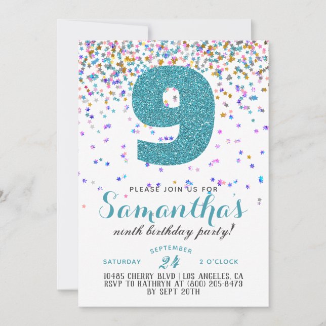 9e anniversaire Confetti Invitation (Devant)